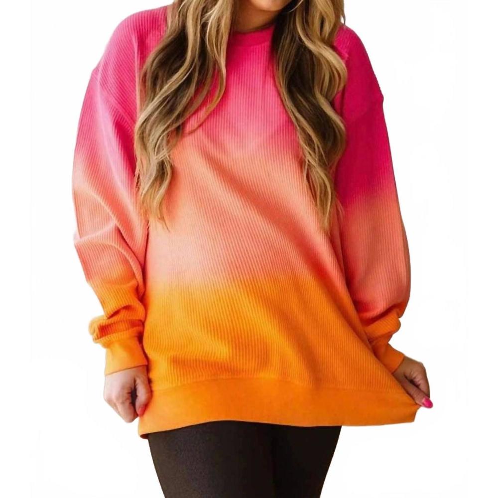 NEW MOON RYDER ombre corded sweatshirt in deep pink to orange